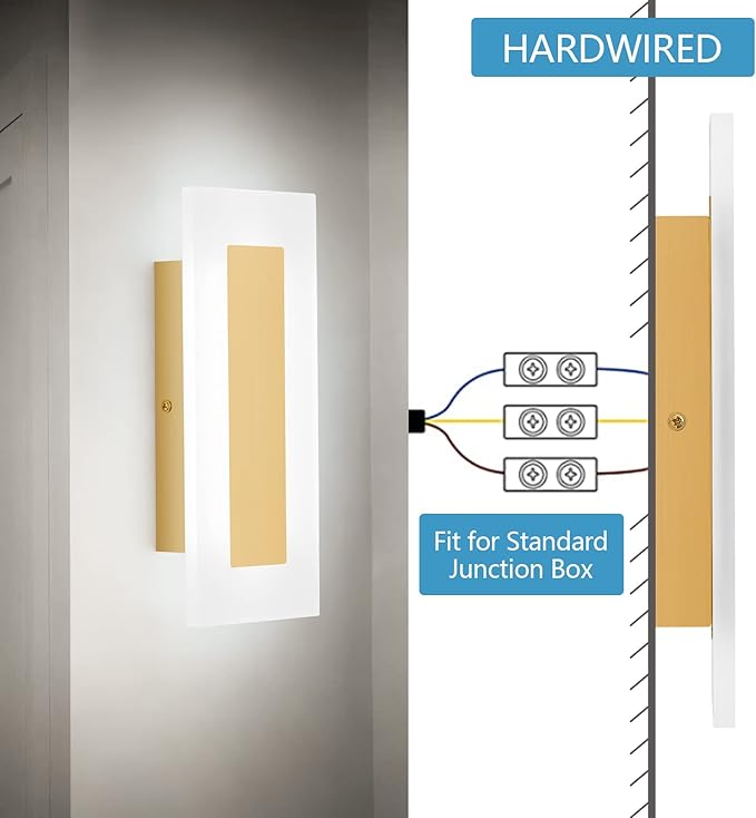 LMQNINE Modern LED Acrylic Gold Wall Sconce White Light 6000K for Bedroom Corridor Stairs Bathroom Indoor Lighting Fixture Lamps Home Room Decor (2- Pack)…