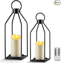 Homemory Modern Farmhouse Lantern Decor with Waterproof Flameless Candle & Remote Timer, 2PCS Black Metal Candle Lantern Decorative for Outdoor Indoor Home Living Room Patio Porch Table
