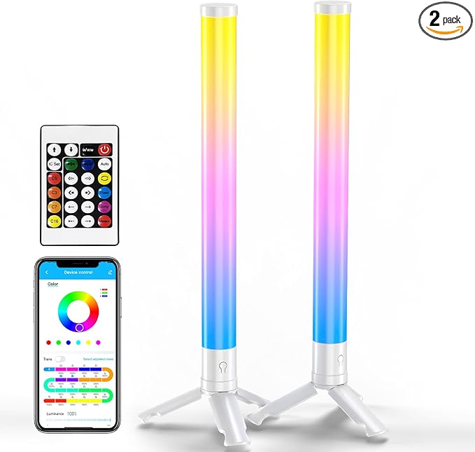 TJOY 360° Smart Light Bars, LED Game Desk Lights, TV Monitor Backlight with Music Sync, RGB Light Bar with Remote Control, Ambient Lighting for PC, Table, Gaming Room(White,Plastic Material)