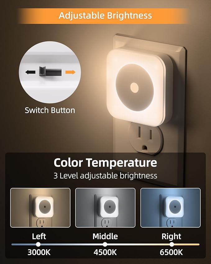 8-Pack LED Night Lights Plug into Wall,Bright Nightlight Auto-On/Off and Dimmable,0.5W Plug in Socket Night Light,Smart Sensor,Daylight White,for Adults Kids Bedroom Bathroom Hallway Kitchen Decor (8)