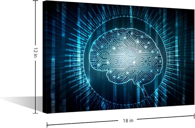 TUMOVO Digital Technology Wall Art for Living Room Artificial Intelligence Brain Canvas Wall Art Modern Wall Decor Art for Bedroom Office Paintings Giclee Framed Ready to Hang, 18x12in