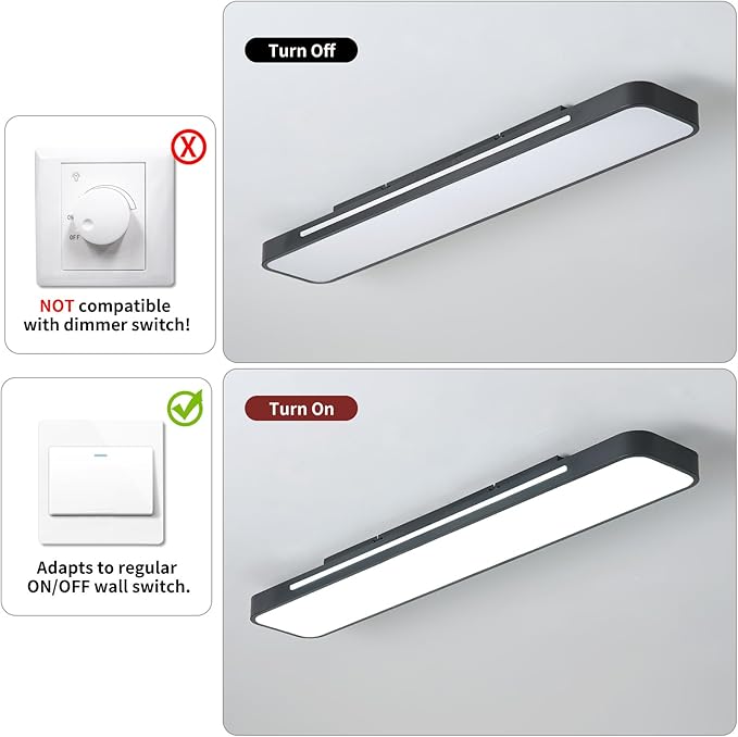 Modern LED Ceiling Light, 60W 6000K Linear Black Flush Mount Light Fixture, 39.4'' Low Profile Light Fixture Long LED Ceiling Lamp for Bedroom Living Room Hallway Kitchen (Cool White Light)