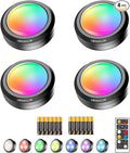 Puck Lights with Remote,7 Colors Under Cabinet Lighting Wireless,Battery Operated RGB LED Lights Dimmable, Push Lights for Closet,Kitchen,Under Counter Lights Bar Display Shelf (4pack)