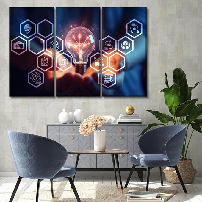 LSIUHWUWI Modern Wall Art 3 Panel AI Logistic Management Concept Pictures Print on Canvas for Wall Art Decoration, Wooden Frame Artwork Ready to Hang 20x40inchx3