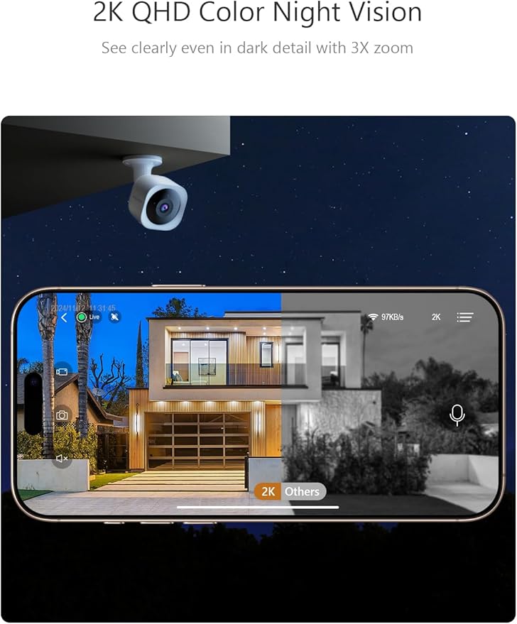 Security Cameras Wireless Outdoor Magnetic, 2.4G WiFi 2K Battery Powered, AI Motion Detection, Color Night Vision, 2-Way Talk, Waterproof,Cloud/SD Storage, Compatible with Alexa (White-1Pack)