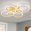 Vikaey Modern LED Flush Mount Ceiling Light, 6 Rings Gold Close to Ceiling Light Fixtures, Living Room Lighting Fixture Ceiling Lamp for Kitchen, Bedroom, Laundry Room, 4000K Not Dimmable