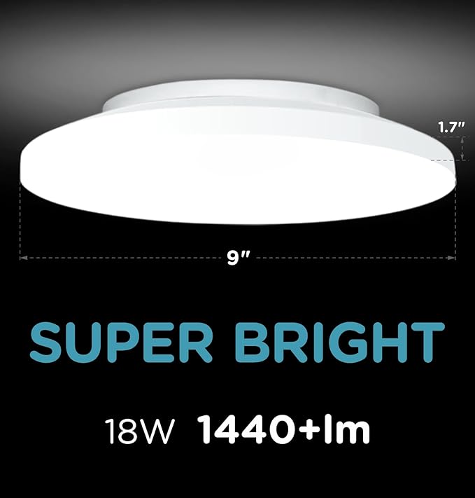 Flush Mount Ceiling Light Hardwired 9 Inch 18W Dimmable 5 CCT 2700/3000/3500/4000/5000K, 3 Brightness Adjustable Ultra Thin Closet LED Lights for Stairs, Hallway, Laundry, Porch, White