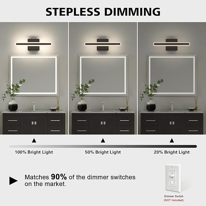 JUSHENG Black Vanity Lights for Bathroom, 5CCT Dimmable Bathroom Light Fixtures Over Mirror, Modern LED Vanity Light Bar Above Mirror 16'' Inch 16W