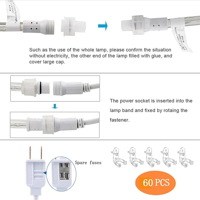200ft LED Rope Lights Outdoor, 1440 LED Flexible Tube Lights with 8 Modes, Waterproof LED Rope Lighting for Outside Garden Patio Bedroom Party Pool Fences Indoor Outdoor Christmas Decor (White & Blue)
