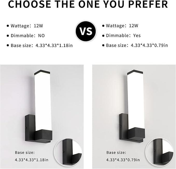 Black Wall Sconce for House Decor LED Wall Lights for Bedroom Bedside Wall Lamp Modern Indoor LED Hallway Sconces Wall Lighting 12" Inch Height 12W 4000K