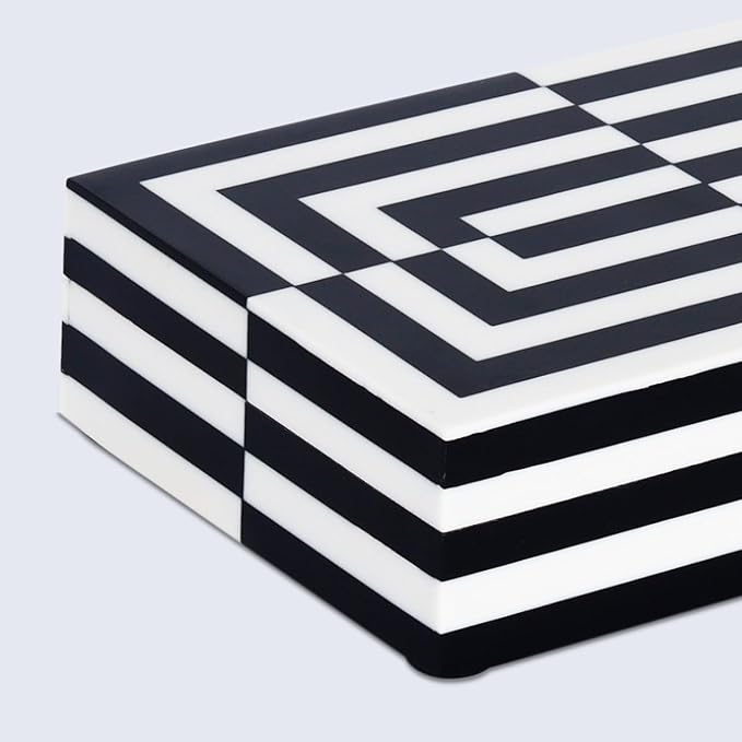 Handicrafts Home Black and White 3D Illusion Jewelry Storage Box – Geometric Decorative Organizer for Earrings, Necklaces & Keepsakes – Multipurpose Gift Box 8x5x2 Inches