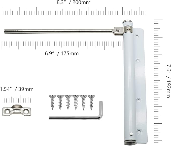 Adjustable Spring Storm Door Closer, Automatic Door Closers Hinge, Heavy Duty Safety Spring Door Closer for Residential Commercial (White Color)
