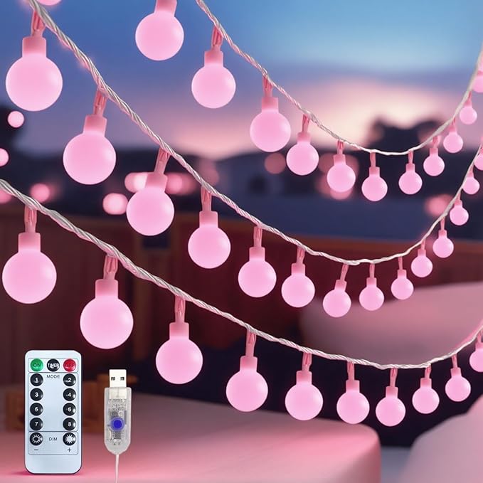 Mothers Day Decorations Lights USB Plug in 38ft 100LED 8 Mode Remote Timer Mini Globe Fairy String Lights Gifts for Mom Women Girl Mother Bedroom Indoor Dorm Happy Valentines Mother's Day Decor, Pink