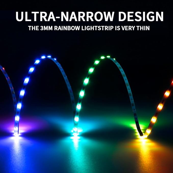 6.5FT WS2812B WS2812 3mm Ultra Narrow LED Strip,DC5V 100LEDs/m Individually Addressable Dream Color Flexible Smart Light Tape for Bedroom,Kitchen,Stage,TV Backlight(No Adapter or Controller)