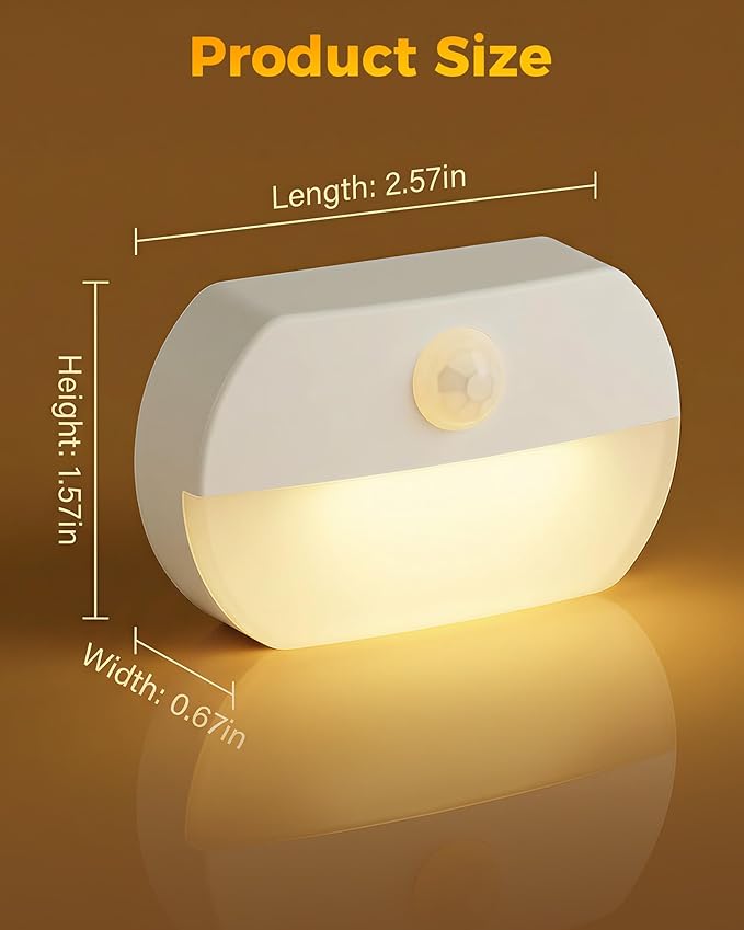 4 Pack Battery Motion Sensor Stair Lights, Indoor Closet Light, Wireless Stick On Hallway Night Light, Battery Operated LED Lights for Stairway Closet Bedroom Cabinet Toilet Bathroom