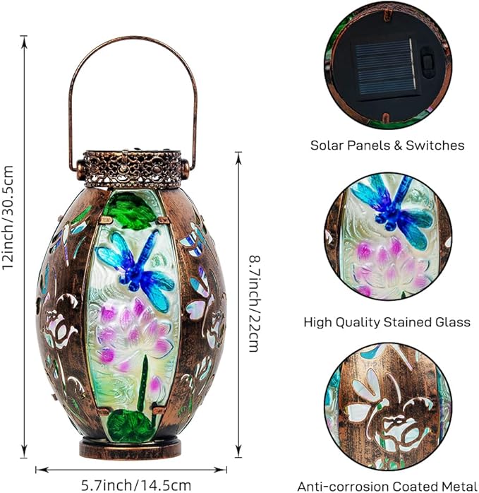 VEWOGARDEN Dragonfly Solar Lanterns Outdoor Waterproof Hanging Solar Lantern Decorative Outdoor LED Lantern Lights for Patio Yard Table Garden Decor