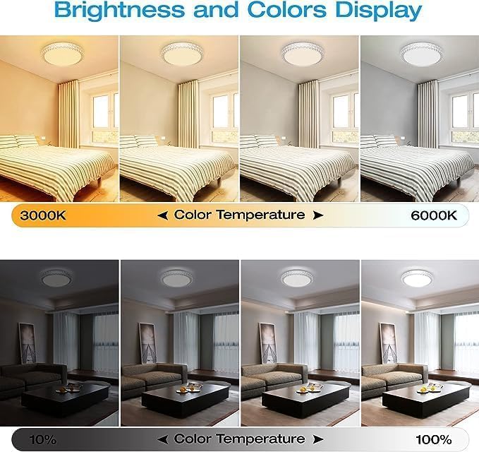 OOWOLF LED Ceiling Light, 40W 15.4 Inch Dimmable Ceiling Light Brightness Adjustable LED Fixture Lamp Modern Ceiling Lamp Close to Ceiling Lights for Bedroom Kitchen Living Room Lighting, 3000-6000K