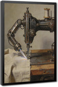 Framed Steampunk Mechanical Sewing Machine Wall Art - Retro Industrial Workshop Poster for Home Office Studio Decor 08x12in