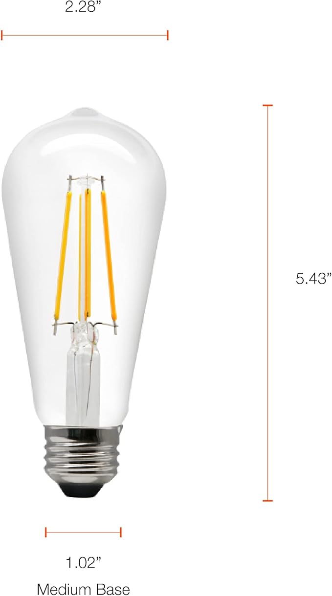 Sylvania WiFi LED Smart ST19 Light Bulb, 5W Efficient with Filament, for Alexa/Google Assistant, Energy Star, Clear, 2700K, Soft White - 1 Pack (75799)