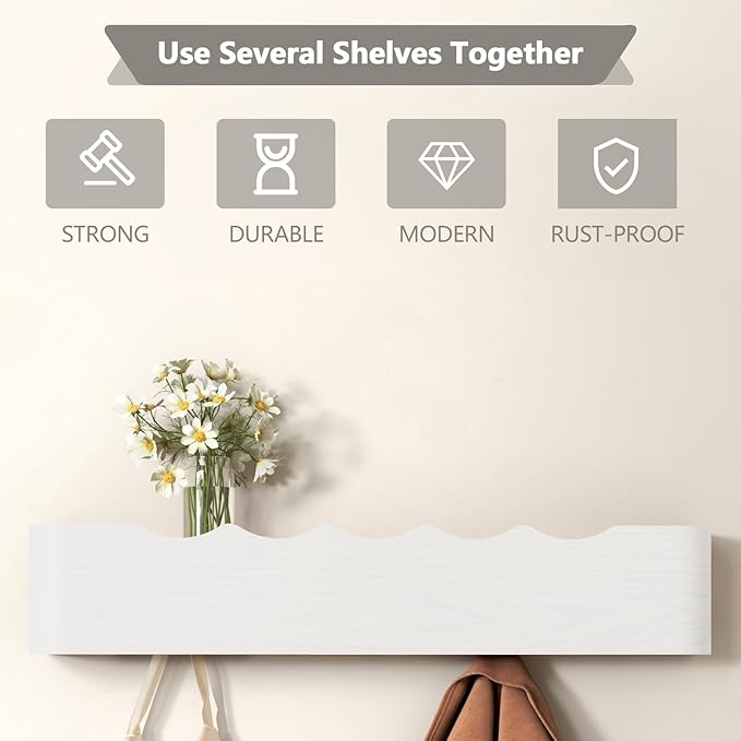Coat Rack Wall Mount Entryway Organizer Modern Key Holder Wall Mount with Wooden Shelf Entryway Hooks for Bedroom Kitchen Hallway Bathroom for Hanging Coats Hats Dog Leashes Bags Towels