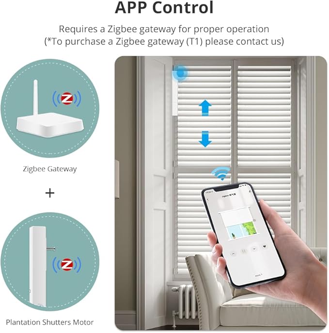Blindsmart Motorized Plantation Shutters Opener, Automatic Plantation Shutters Opener for Windows Inside - App/Voice Control (Zigbee Version, Motor with Solar Panel)