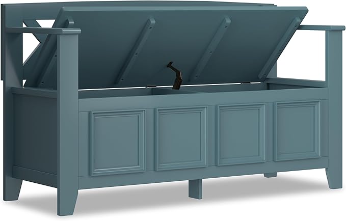 SIMPLIHOME Amherst Entryway Storage Bench - 48 inch Wide Solid Wood Hallway Seat in French Blue, Transitional Bench for Entryway or Living Room with Lift-Up Lid and Spacious Storage