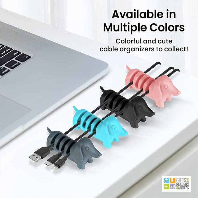 Gifts for Readers & Writers Cord Organizer, Office Desk Organizing & Cable Management Accessory, Kord Keeper Dog, Weighted Wire Holder to Organize Phone & Device Charger Cords, Black