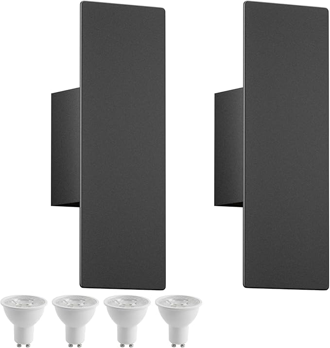 Tipace Hardwired Black Wall Sconces,3000K Modern Wall Lights Led Indoor Wall Wall Mount Light for Bedroom,Living Room, Hallway,GU10 Bulbs Included,2 Pack
