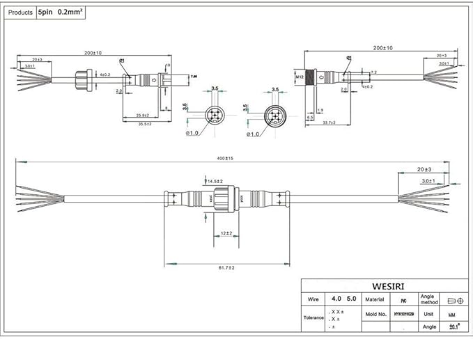 5Pairs 5pin Black Electrical Connector LED Connector for LED Lights 20cm Extension Cable 40cm/Pair 0.2mm² 15mm Nut