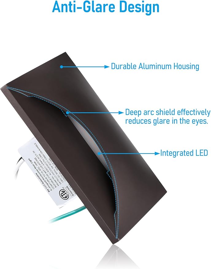 LEONLITE 5CCT 120V LED Step Lights, 150LM 5%-100% Dimmable Stair Lights Indoor Outdoor IP65 Waterproof, Aluminum Anti-Glare Shell, CRI90 ETL 2700K/3000K/3500K/4000K/5000K, Oil Rubbed Bronze, Pack of 6