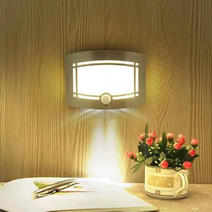 DEXIN 10 LED Indoor Light-Operated Motion Sensor Wall Lamp Lights Battery Power Sconce Adjustable Brightness,Stick-on Anywhere White