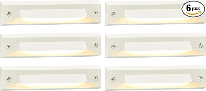 GKOLED 6-Pack Low Voltage 12V AC/DC LED Linear Step Lights, 2W Landscape Lighting, Outdoor Waterproof Accent Lighting Fixtures, Die-cast Aluminum with Classic White Powder Coated Finish