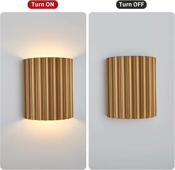 Gold Gypsum Modern LED Wall Sconces Wall Lighting Set of 2, Indoor Hardwired Walls Mount Light Fixtures Up Down Lamp for Hallway Bedroom Living Room Dining Room【Bulbs Included】