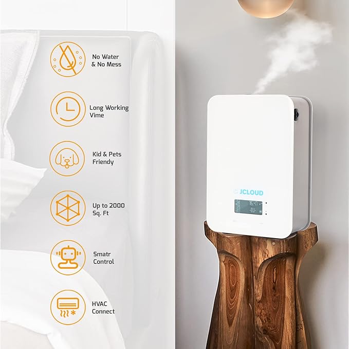 JCLOUD Upgrade Smart Scent Air Machine for Home, Hotel Scent Diffuser with Cold Air Technology, HVAC Scent Diffuser Cover Up to 2000 Sq. Ft | Waterless Aromatherapy Diffuser for Large Room, White