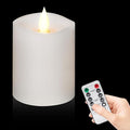 Flameless Candles with Flickering Flame & Remote Timer - 3×4'' Battery Operated LED Pillar Candles,Realistic Fake Candles for seasonl/Christmas/Wedding Decor (White, 1-Pack)