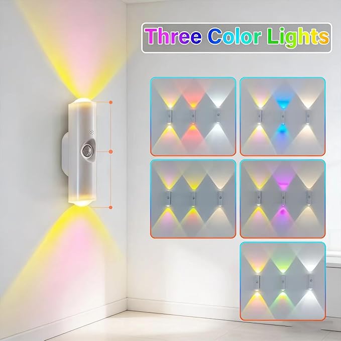 Smart Rechargeable LED Night Light, RGB Gradient Ambient Lighting is Dimmable, and The Magnetic/Stick-on Design for Bedroom, Stairs, Hallway, Entryway (4PC RGB 7-Color)