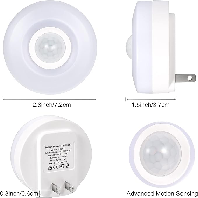 YELKO Night Light Plug in, 200LM Super Bright Plugin Nightlights, [4Pack] LED Motion Sensor Night Lights Plug Into Wall, Auto On/Off Smart Warm White Lights for Bathroom,Hallway,Stairs.