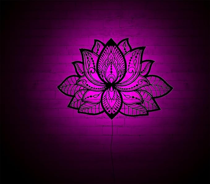 Lotus Symbol Relax Neon Sign, Mandala Yoga Room Night Light, Mandala Lotus Flower Lighted-Up Wall Art With Rgb Color Changing Led, Metal Wall Home Decor, Metalen Mandala Walldecor, Gift For Her Him