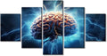 Canvas Wall Art Smart Brain Posters & Prints Brainstorming Concept Artwork Brain Power Lightning Contemporary Home Decor Stretched Canvas Picture for Living Room Bedroom Home Office, (60" Wx32 H)