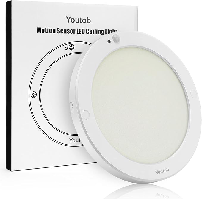Youtob Motion Sensor LED Ceiling Light 15W 1300LM, ETL Listed, Flush Mount Ceiling Light, Ceiling Light Fixture for Indoor, Stairs, Closets Room, Hallways, Laundry, Garage(6500K Daylight White)