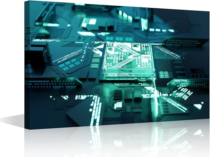 AI Canvas Wall Art Decor CPU Concept Pictures for Living Room Bedroom Decoration Computer Chip Painting Wall Art for Office Modern Artwork Poster Prints Framed Ready to Hang - 18x12in