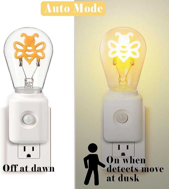 Vintage Filament Night Light Plug in, Dimmable and Motion Sensor Equipped, Warm Ambience 2200K for Hallway, Bedroom and Stairway, 1 Pack