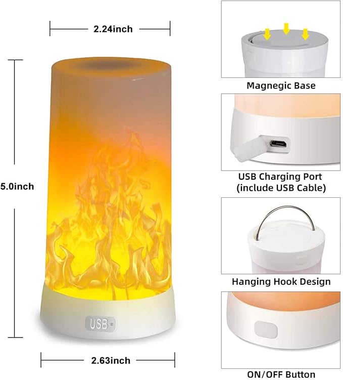 LED Flame Effect Light, USB Rechargeable Outdoor Flame Table Lamp Waterproof Dimmable 4 Modes Lantern with Gravity Sensing Effect IR Wireless Remote&Timer, For Halloween Room Party Bar Decor