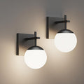 Ralbay Black Indoor Wall Sconces Set of 2,Mid Century Modern Bathroom Wall Lighting Fixtures Milky Glass Wall Lamp for Bedroom Living Room Vanity Hallway, Matte Black (Exclude Bulb)