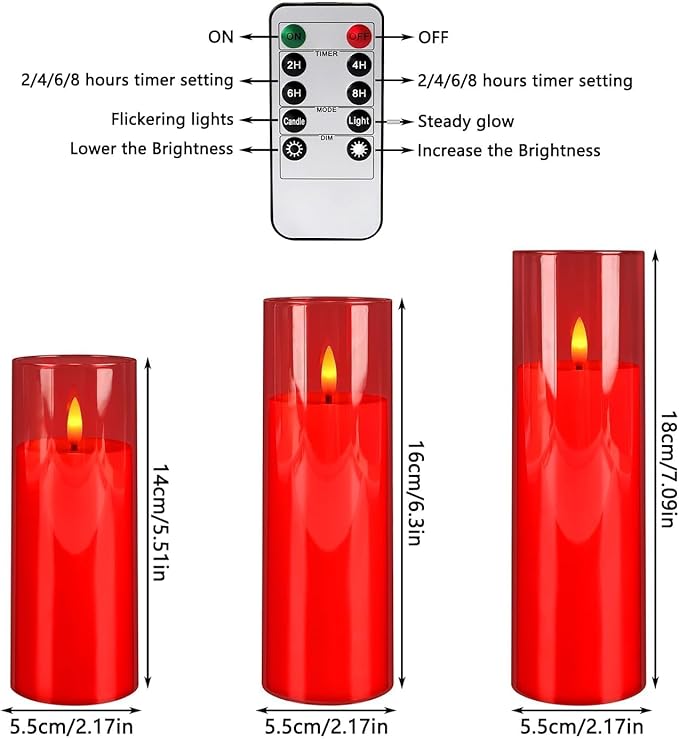 24-Pack Red Flameless LED Candles - Remote Control & Timer, Realistic Flickering for Chinese New Year Decor, Valentine's Day, Romantic Home Ambiance, Fireplace Mantel & Festive Centerpieces