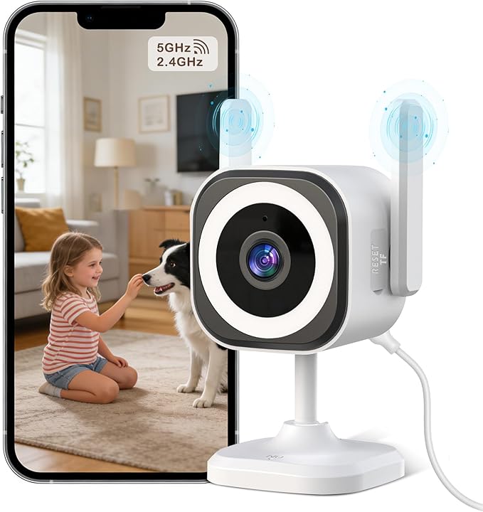 Dual-Antenna Stable 5G WiFi Cameras for Home Security,4X Zoom 2K Outdoor Indoor Security Camera,Baby/Pet Monitor wih Color Night Vision,Motion Detection,2-Way Talk,Siren,IP66,SD Card/Cloud