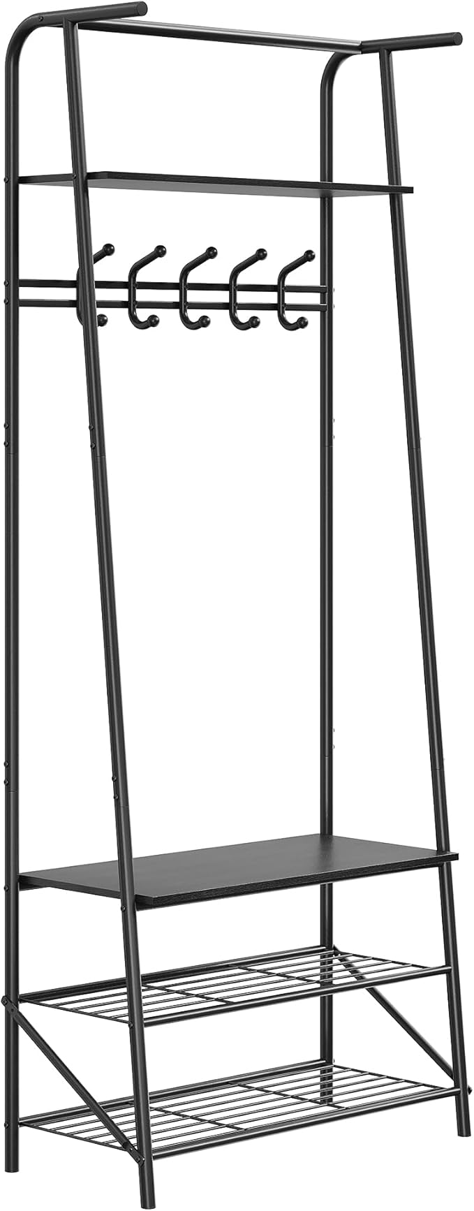 Hall Tree Coat Rack with Shoe Storage Bench & 5 Hooks – Entryway Organizer, Metal Frame, Wood Accent – Versatile Furniture for Hallway, Bedroom, Living Room – Single Row Hook, 60cm Wide,