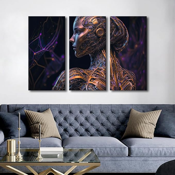 TUMOVO Wall Art for Living Room 3 Panel AI Wall Art Parametric Artificial Intelligence Pictures Print on Canvas for Home Office Decorations, Stretched and Framed Ready to Hang, 42" Wx28
