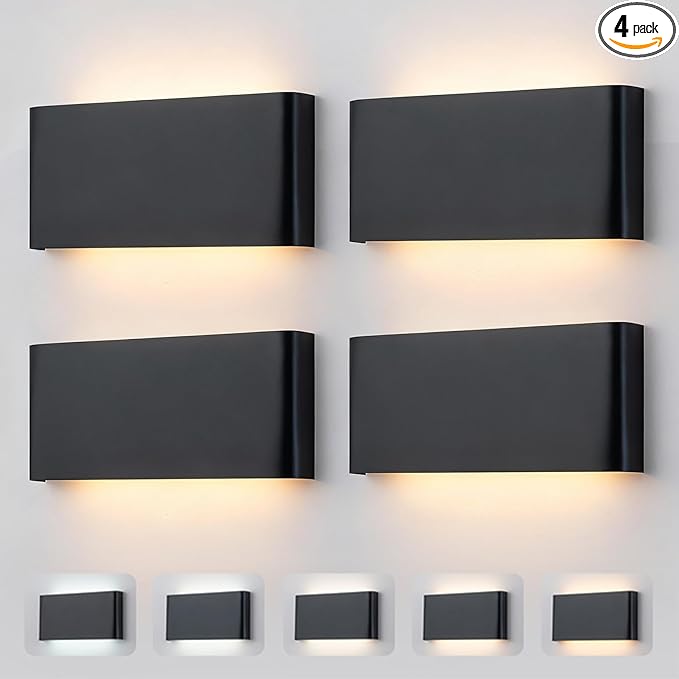 Nigaut Modern LED Wall Sconce Light, 15W 3000k-6500k Adjustable Black Bathroom Vanity Light Fixtures for Hallway Bedroom Stairwell Up and Down Lights Indoor/Outdoor 4-Pack