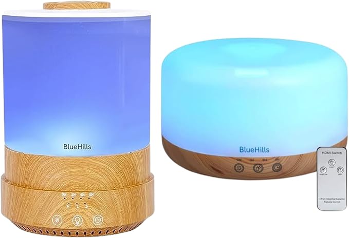BlueHills Premium Set of Two Large 2500 ML and 1000 ML Round Essential Oil Diffusers Humidifier Combo for Large Room Home with Décor LED Lights Great Gift – Value Pack of Wood Grain